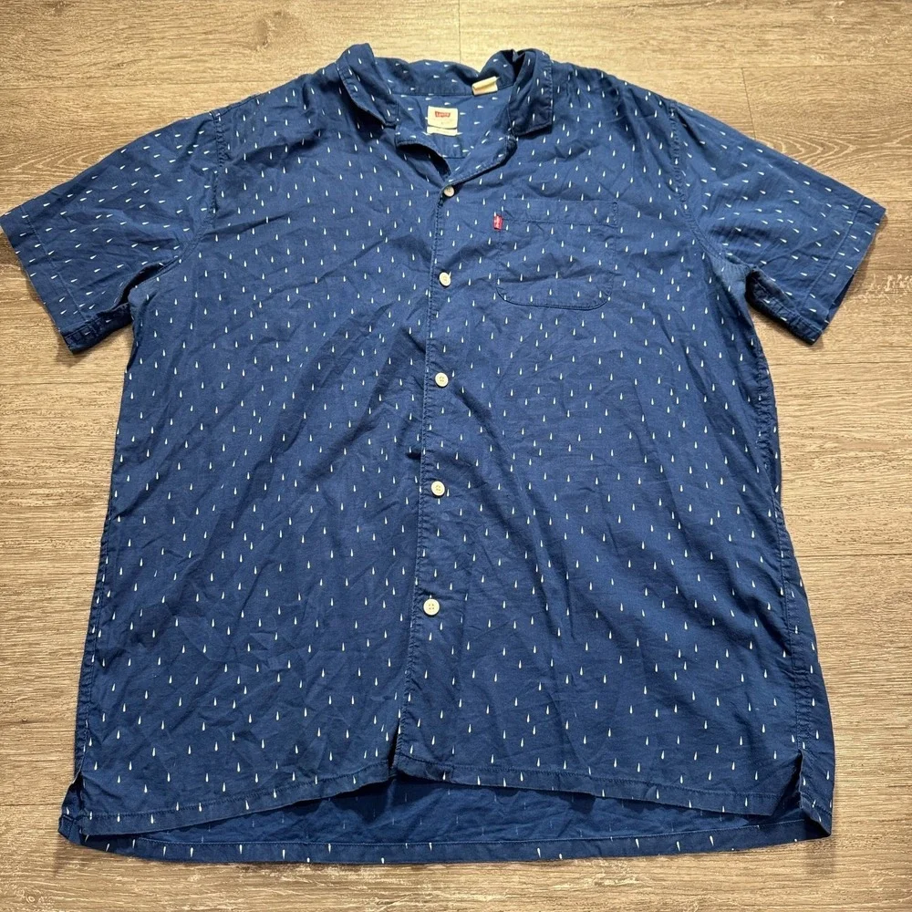 Levis Shirt Mens Large Blue Relaxed Short Sleeve Geometric South Western Cotton‎